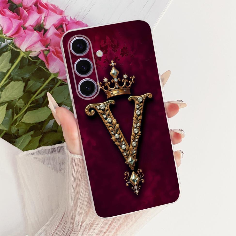 Pouzdro Pro Samsung S24 Kryt Průhledné Luxusní Koruna Písmena A-Z 2D Plochý Vzor Měkké Pouzdro Pro Samsung Galaxy S24 SM-S921B