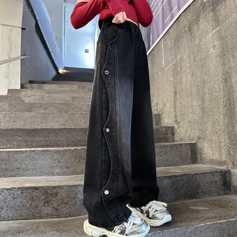 

2025 Girls Fashion Black Straight-Leg Jeans: Spring/Autumn Casual Wear 150 cm чёрный