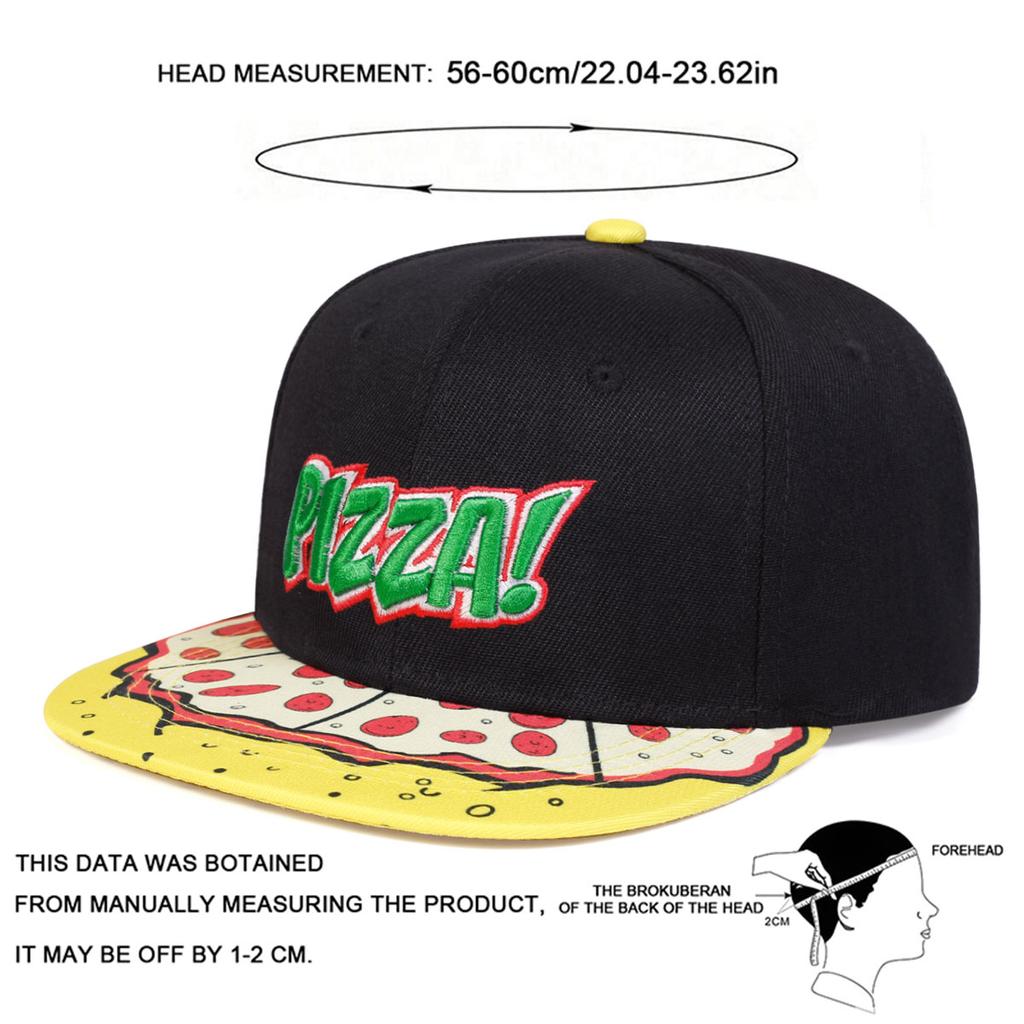 Unisex PIZZA! Stickerei Druck Verstellbare Flat Top Baseballkappe Snapback Caps Hip Hop Hüte Frühling Herbst Outdoor Sport Reise für Damen Herren