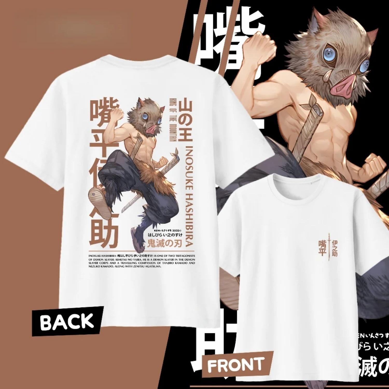 

2026 Fashion Demon Slayer Anime Inosuke Hashibira Casual Y2k Graphic Comfortable TShirt Men Women High Quality Japanese Clothes S чёрный