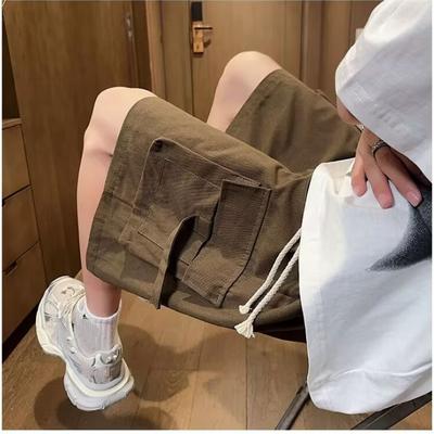 Shorts cargo masculinos de verão, estilo americano, retrô, bolso grande, cor sólida, versátil, tendência, solto, esportivo, tamanho grande, lavado, reto