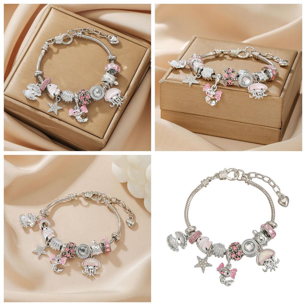 Pink Marine Style Zinc Alloy Starfish and Clown Fish Pendant Shell Beaded Bracelet-Trendy Women's Gift