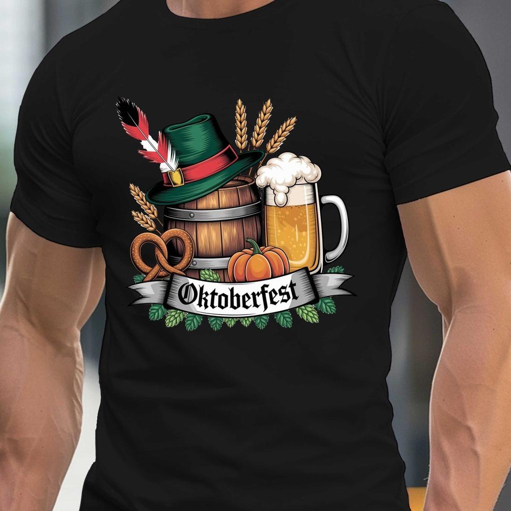 Men Oktoberfest T-Shirt - German Beer Barrel Beer Mug Graphic Tee Crew Neck Summer Shirt for Oktoberfest Parties Men Clothinmg