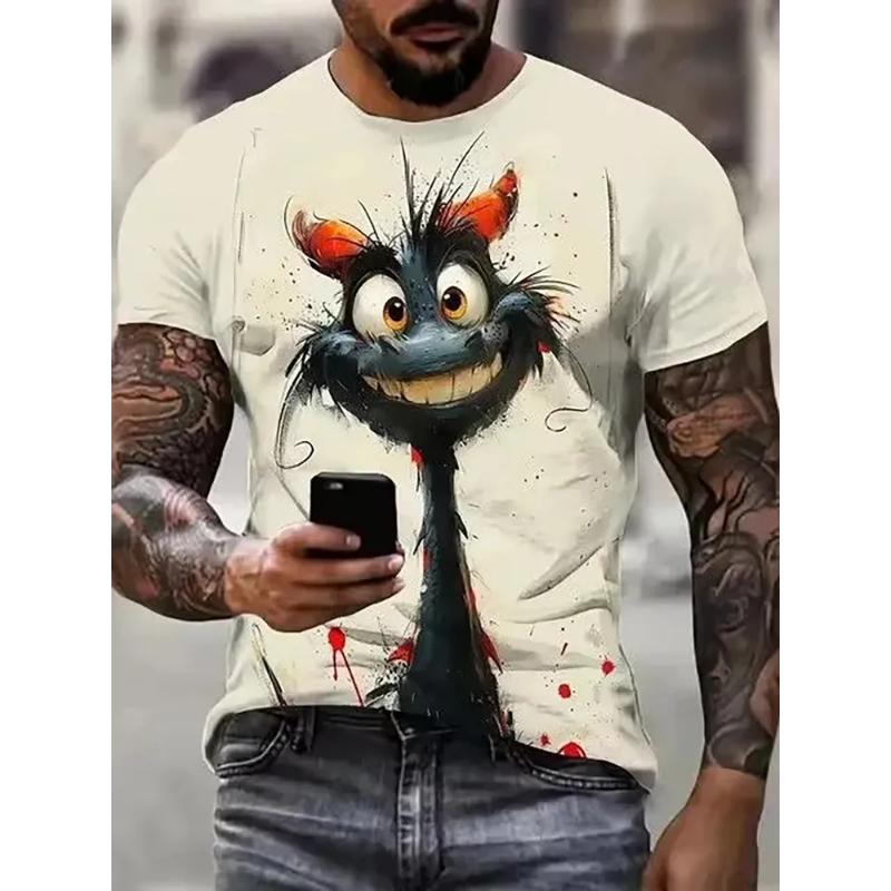 Fashion Men's Crew Neck Short Sleeve 3D Animal Color Printing Animal Short Sleeve Crew Neck T-Shirt