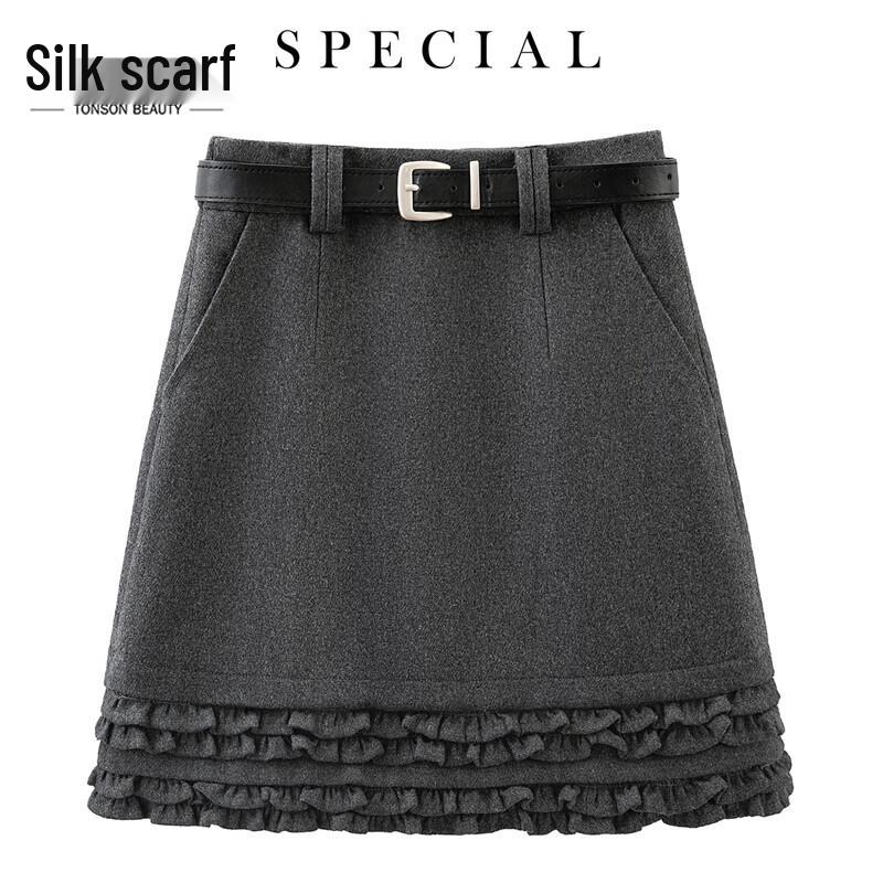 Women s Ruffle A-line Wool Blend Skirt M