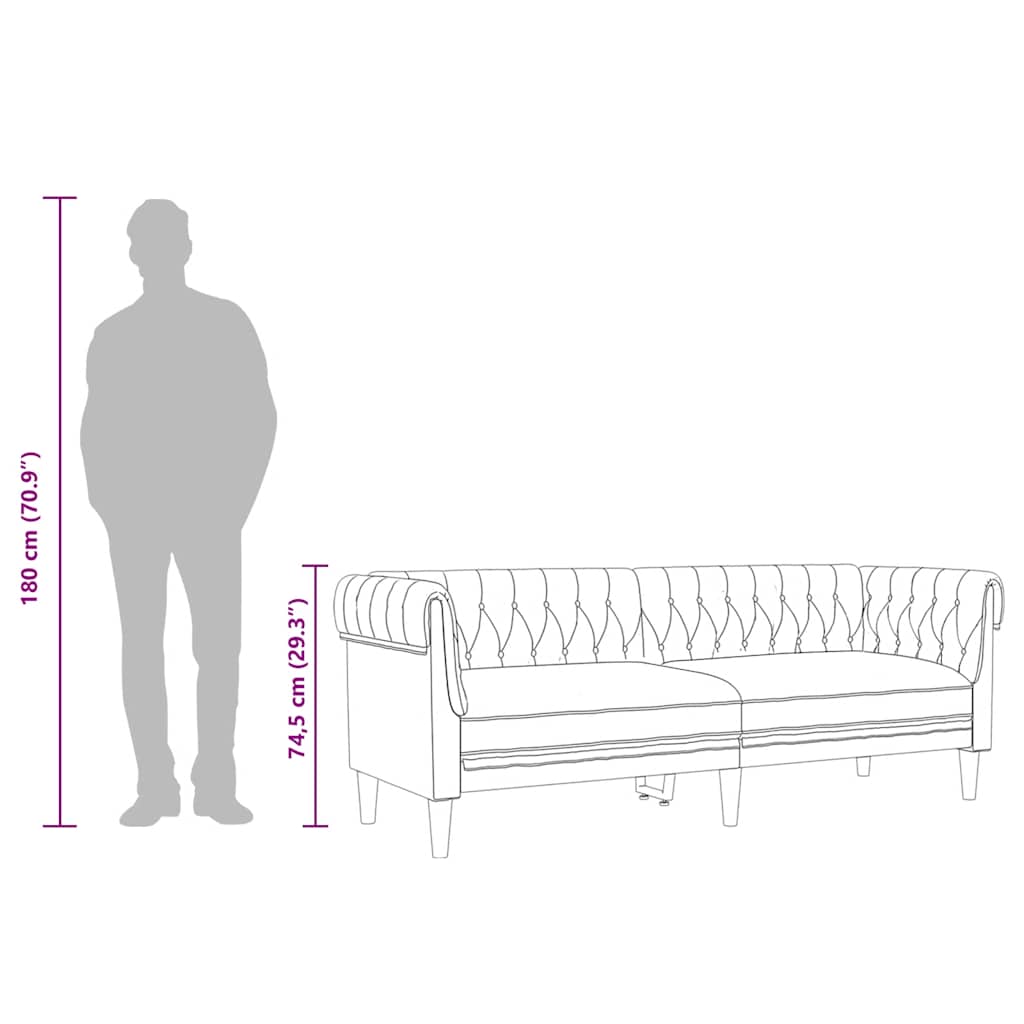 Chesterfield Sofa 3 Seater Black Fabric