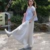 Damen Weißer High-Waist Slim-Fit Midi/Maxi Rock im Französischen Stil - Herbst Elastischer Bund Schirm-Silhouette für Eleganten Look