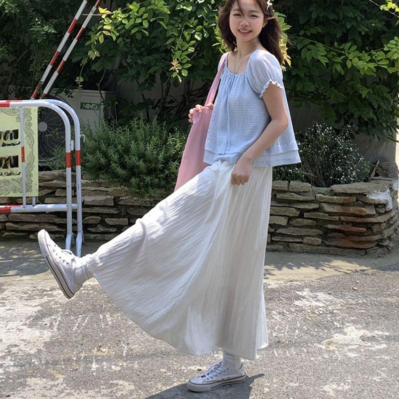 Damen Weißer High-Waist Slim-Fit Midi/Maxi Rock im Französischen Stil - Herbst Elastischer Bund Schirm-Silhouette für Eleganten Look