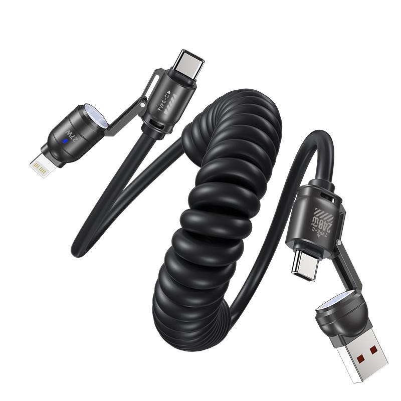 

Кабель QOOVI 240W 4-в-1 USB Type C Пружинный Телескопический Сверхбыстрая Зарядка USB C Кабель для Передачи Данных для iPhone 16 14 Ноутбука Samsung Xiaomi 2m(6.6ft) чёрный