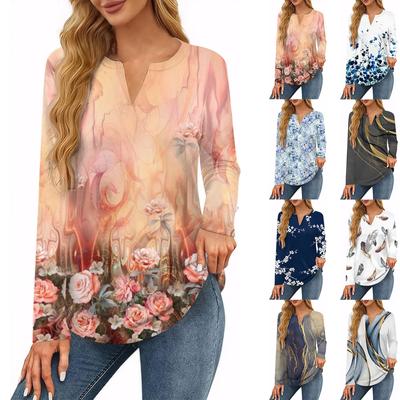 Women's T Shirt Tee Print Long Sleeve Daily Weekend Fashion Basic V Neck Regular Top