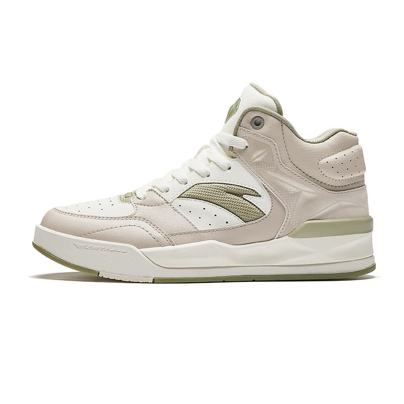 Anta 4 Carat Retro Classic Non-Slip Wear-Resistant High-Top Skate Shoes Women Sneakers White Gray Green 122448031-2 36.5