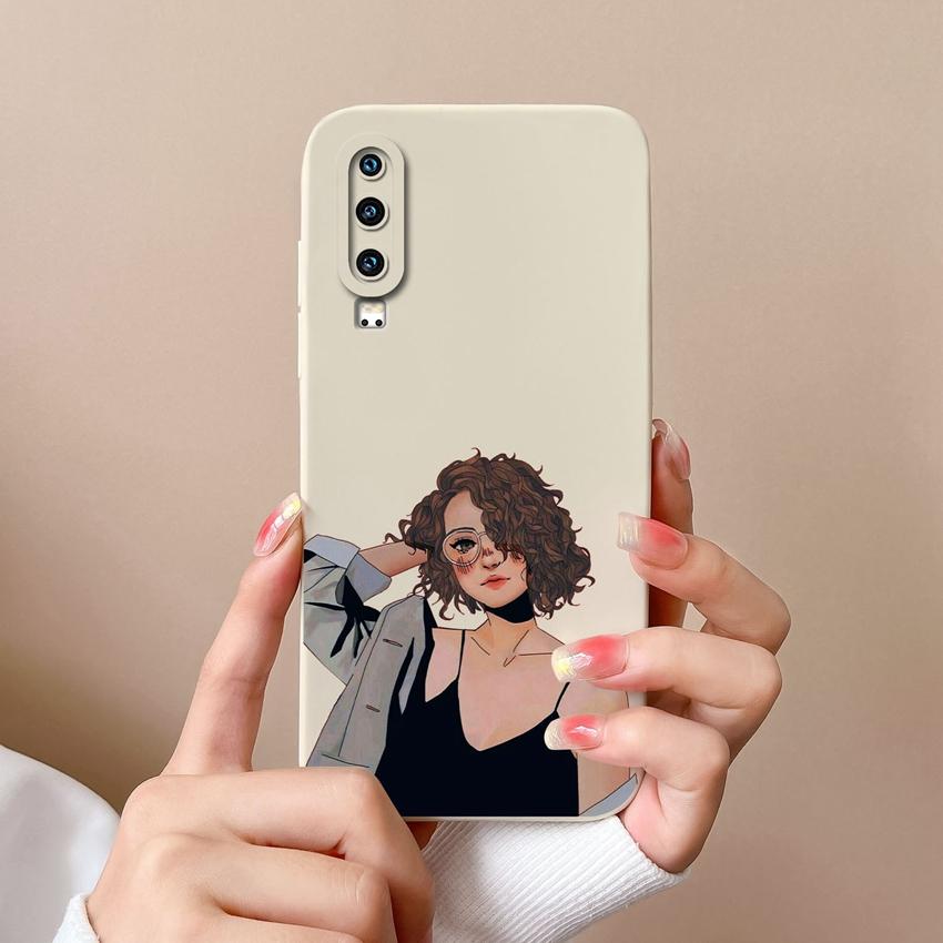 Compatible For Huawei P60 Y5 Y6 Y7 Y9 Y9A P30 P40 Trendy Girl Phone Case Lens Protection Soft Liquid Silicone Anti Drop Shell For Huawei Bumper Cover
