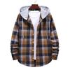 Men Women Couple hooded plaid shirt Long Sleeve Buttons Shirt Jacket Coat