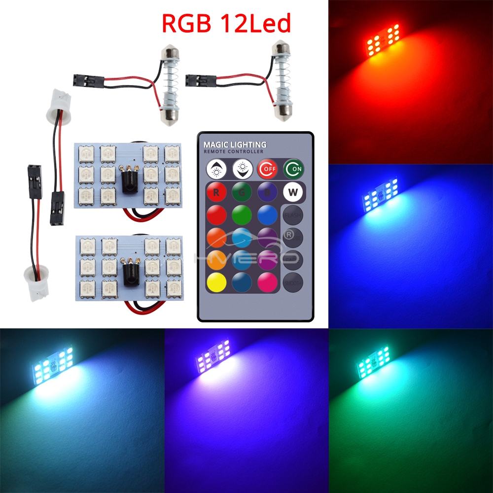 

2Pcs Car Led T10 12V Remote Controller Panel Interior door Lamp Auto Adapter RGB 5050 15SMD BA9S Atmosphere Dome reading light 2pcs 12SMD RGB