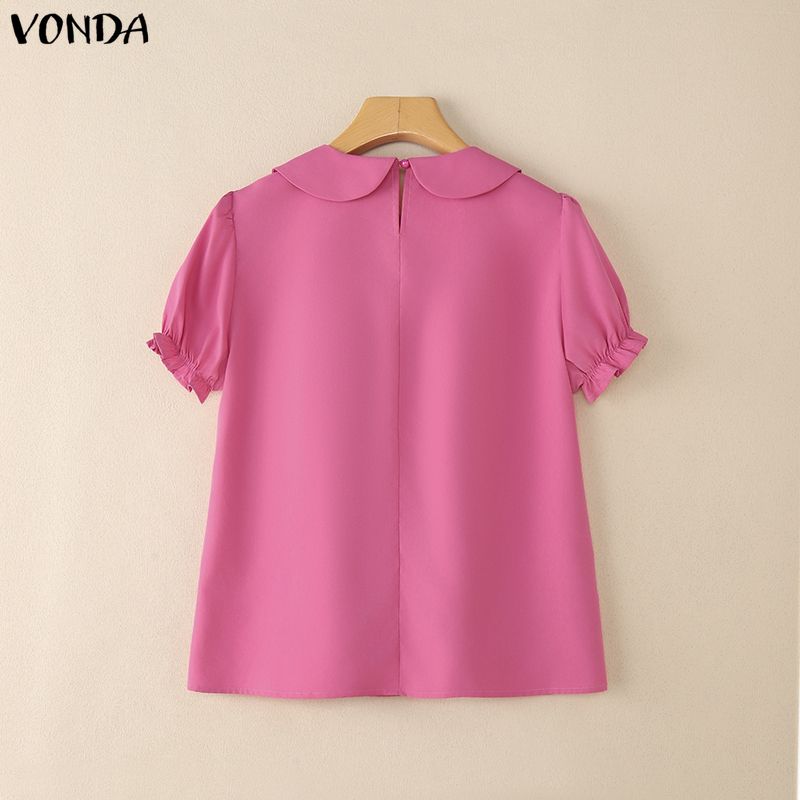 VONDA Women Casual Lapel Collar Puff Sleeve Ruffled Casual Blouse T-shirts