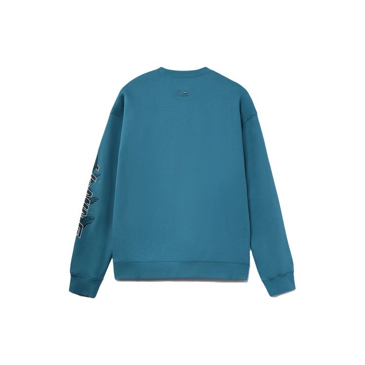 Li Ning Skateboard Series Fun Print Sports Crewneck Sweatshirt Men Sweatshirt Blue AWDR477-2