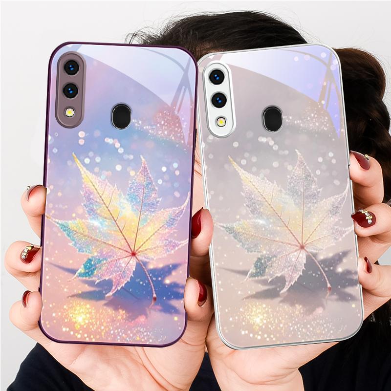 Grüne Ahornblatt-Textur für Samsung A20 30 22 23 24 25 26 31 32 A33 34 35 42 50 51 52 53 54 55 56 70 71 72 73 Glas-Handyhülle