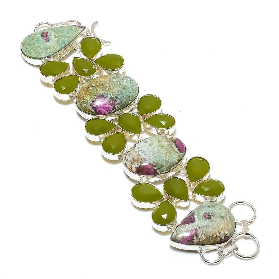 

Ювелирный браслет из стерлингового серебра 925 пробы с рубином, фукситом и халцедоном, 8 дюймов, z8K00