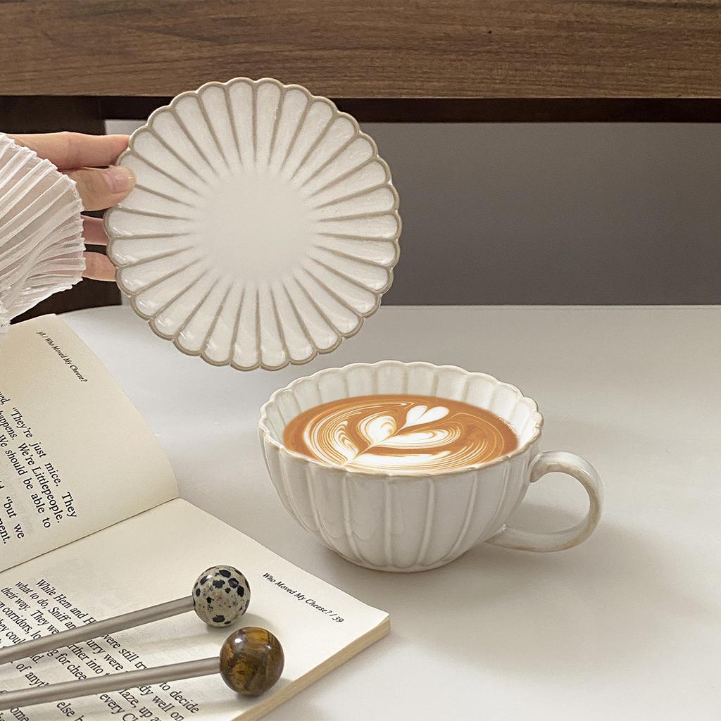 1Set 250ml Shell Coffee Cup and Saucer Set, Retro Japanese Ceramic Coffee Cup and Saucer, Suitable for Home Decoration, Home Daily Use