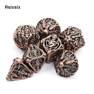 7 Pcs Coppery Skull Metal Dice Hollow Metal Polyhedral Dice Set Suitable for Role-Playing RPG  Board Game Card Game
