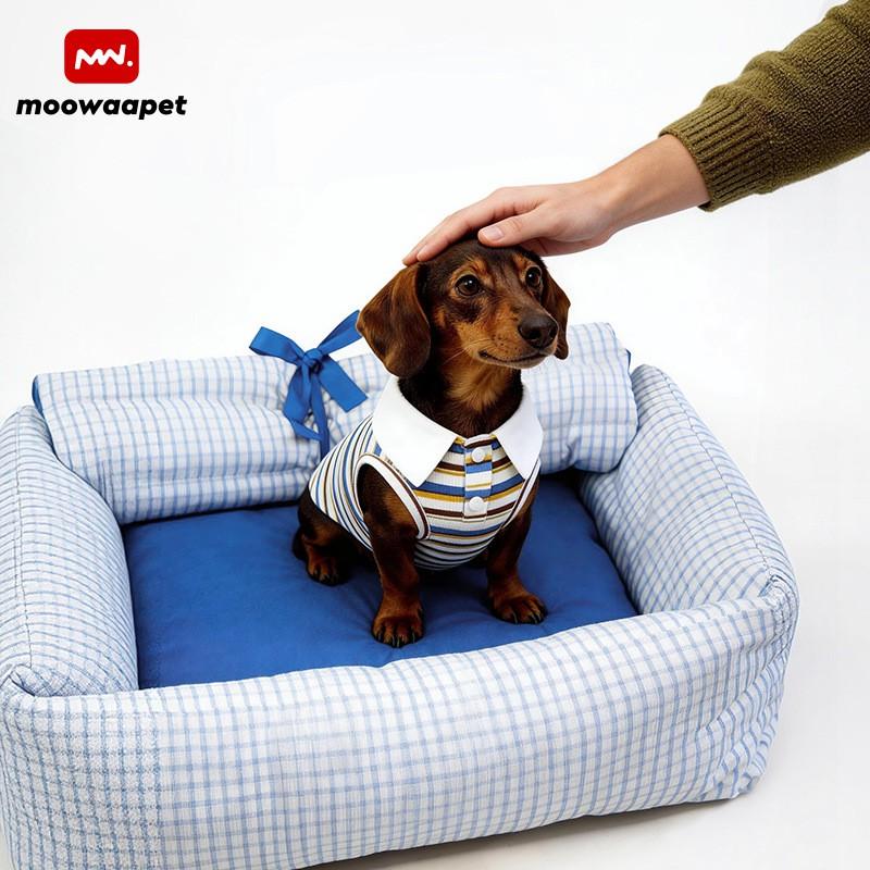 Removable Washable Pet Bed Small Medium Dogs Cats Plaid Design Warm Winter Dog Simple Style Blue Pink