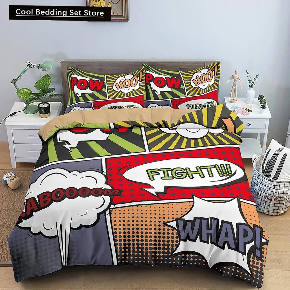 Comic Muster Bettbezug Queen King Cartoon Bettwäsche Set für Kinder Jungen Mädchen Hippie Hip Hop Rock Stil Polyester Bettdeckenbezug