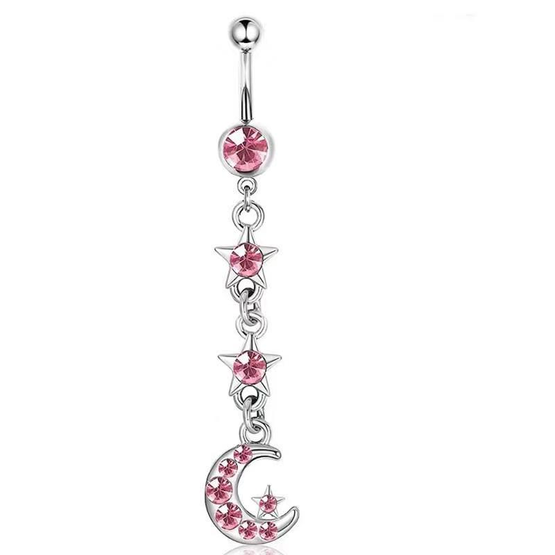 1PC Pink Color Series Crystal Belly Button Rings Snake Flower Heart Belly Ring for Women Stainless Steel Dangled Navel Piercing