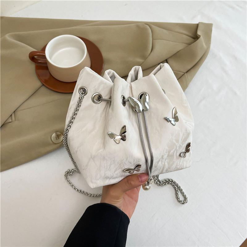 

Stylish Black White Pink And Silver Trendy Crossbody Bucket Bag For Women