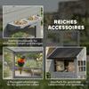 Aviary Bird Aviary made of Wood with 6 Perches Storage Compartment Pull-Out Drawer Stainless Steel Bowls 196x60x164.5cm Grey