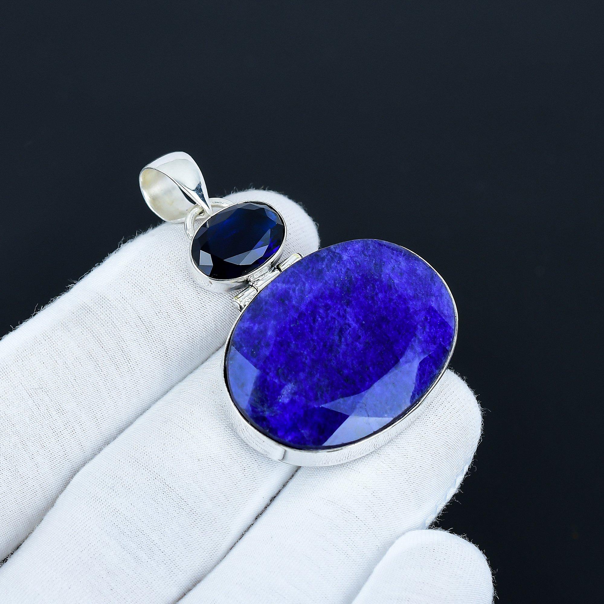 

Elegant Blue Sapphire Gemstone Pendant, 925 Sterling Silver Jewelry, Silver Pendant, Unique Jewelry, Necklace Pendant For Birthday Gifts 6.5 Cm синий