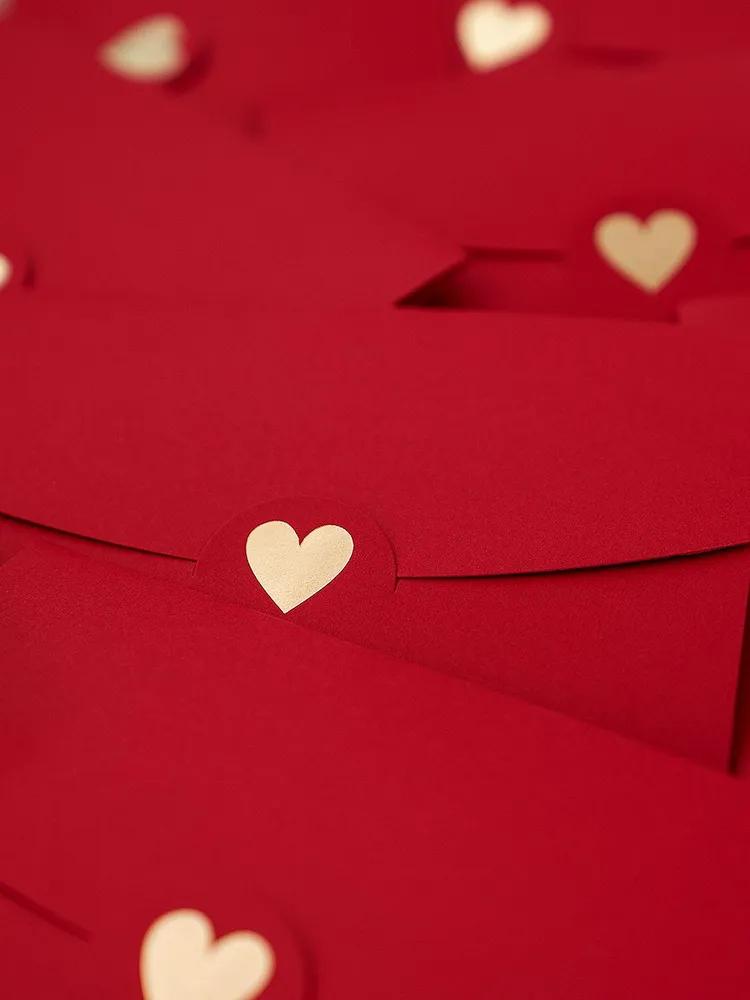 Heart shaped gold foil embossed envelopes, Western style colored envelopes, heart shaped gold foil stamped envelopes and postcards 3 pack