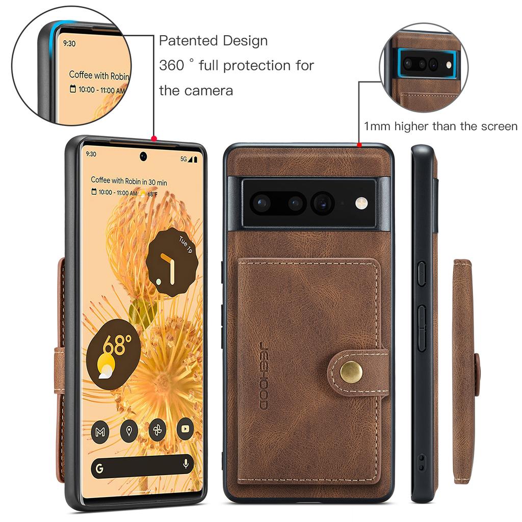 For Google Pixel 7 Pro 5G Case JEEHOOD J01 Retro Leather Phone Back Cover with Detachable Magnetic Card Holder