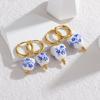 Blue & White Porcelain Heart Earrings - Stainless Steel, High-End Ceramic Series