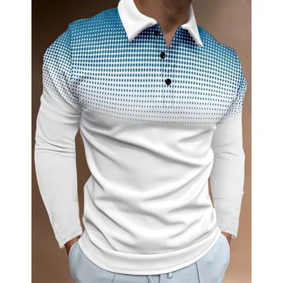Spring and Autumn Long Sleeve Polo Shirt with Button Gradient for Men's Sports Polo Shirt