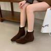 2025 Autumn and Winter Simple New Retro Suede Square Head Autumn and Winter New Square Head Thin Short Boots