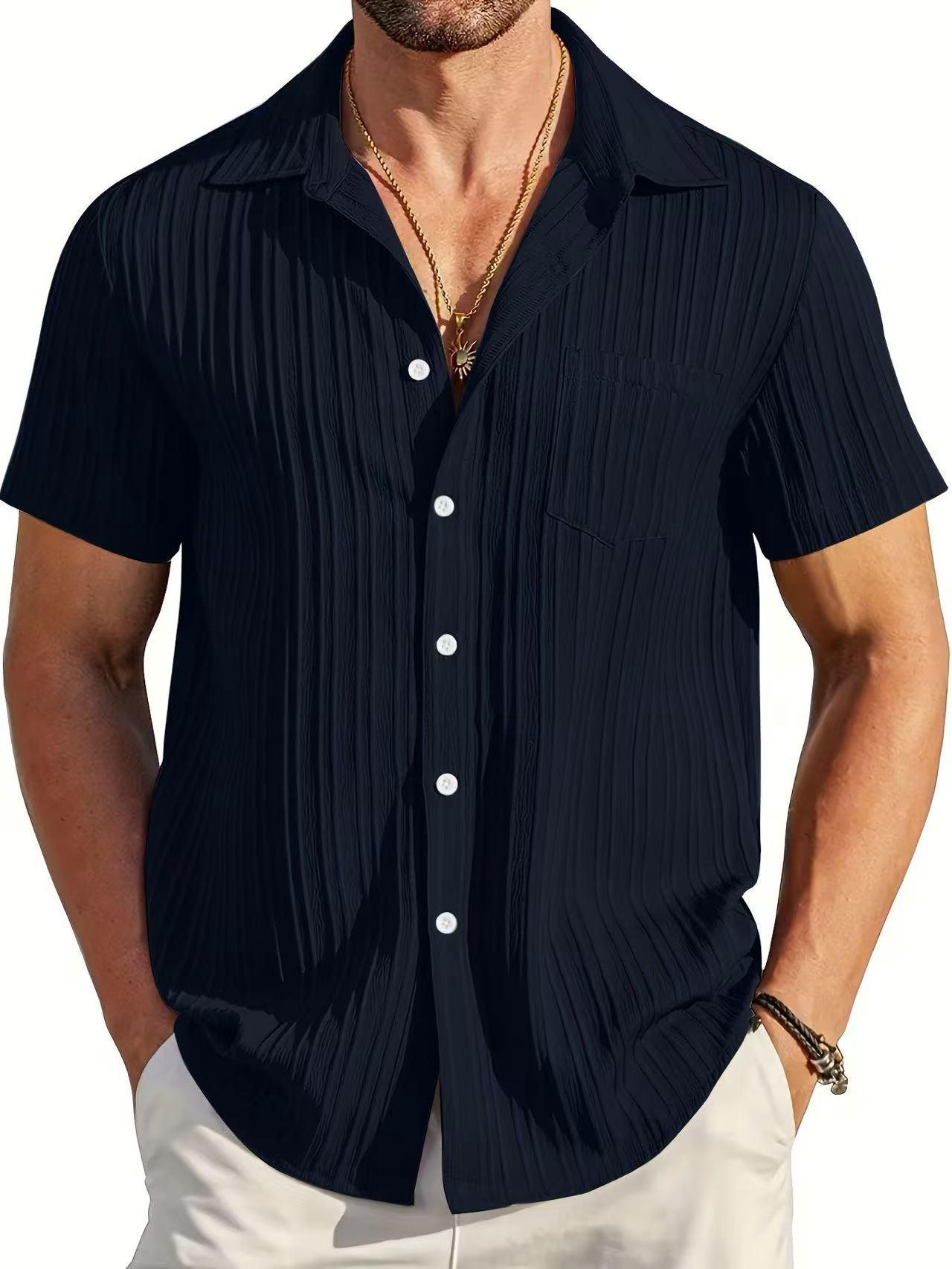 Sommer Herren Gestreiftes Lässiges Kurzarm Strandhemd 2XL schwarz