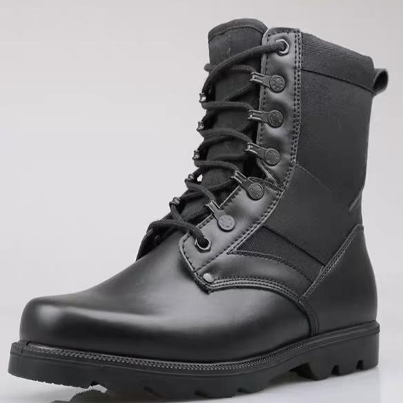 Men's Security Boots Black High-top Leather Boots Outdoor Tactical Combat Boots Anti Slip Hiking Boot Hunting Safety Shoes Botas
