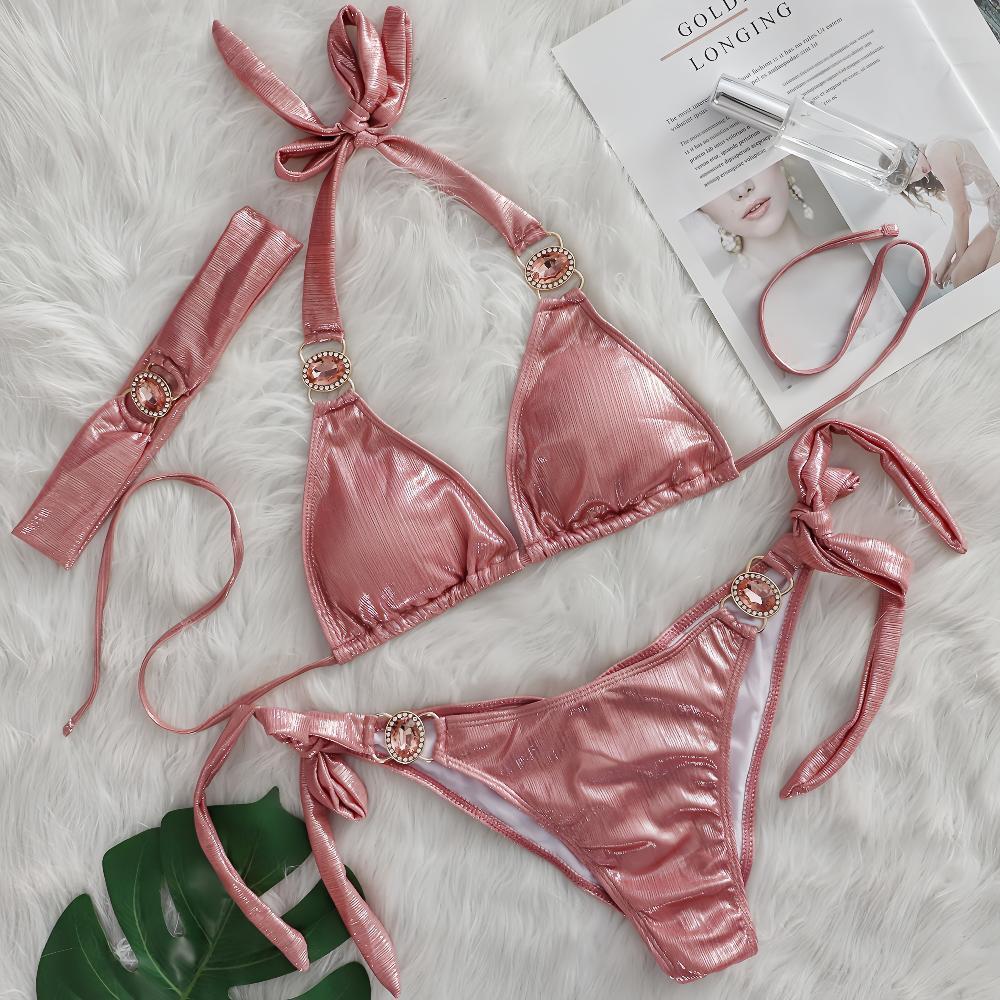 2025 European-American Crystal Diamond Three-Piece Sexy Bikini Swimsuit