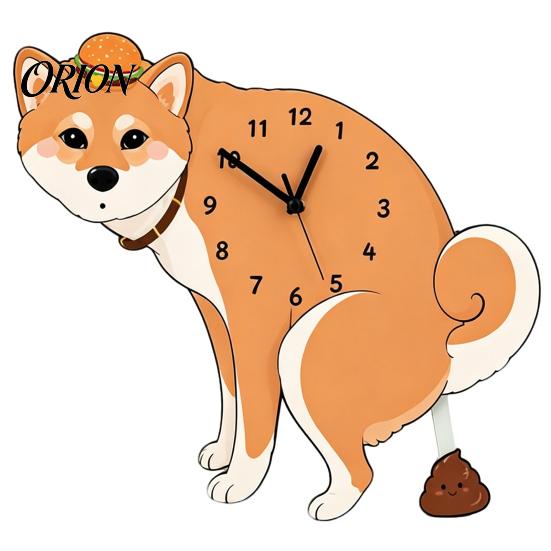 Wooden Clock with Swinging Pendulum Pooping Dog Wall Clock, Pendulum, Silent Non Ticking Hanging for Living Room Home Office, Gift Lover