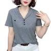 2026 Summer Women's Pure Cotton Short Sleeve Lapel T-shirt for Middle-Aged and Young Mothers - Casual, Loose Fit, Versatile Top