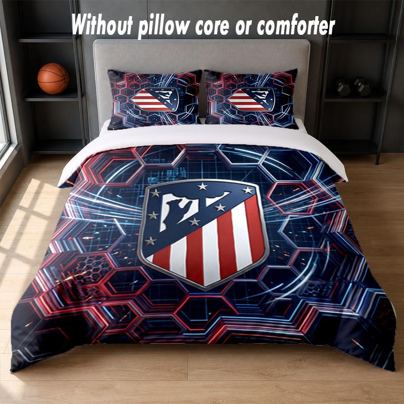 Set Biancheria da Letto Design Atletico Madrid 1 Copripiumino + 2 Federe Morbido Traspirante Biancheria da Letto per la Casa