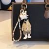 Cute Dressed Hippo Bag Charm, Handmade Fabric Hippo Keychain with Colorful Braided Rope