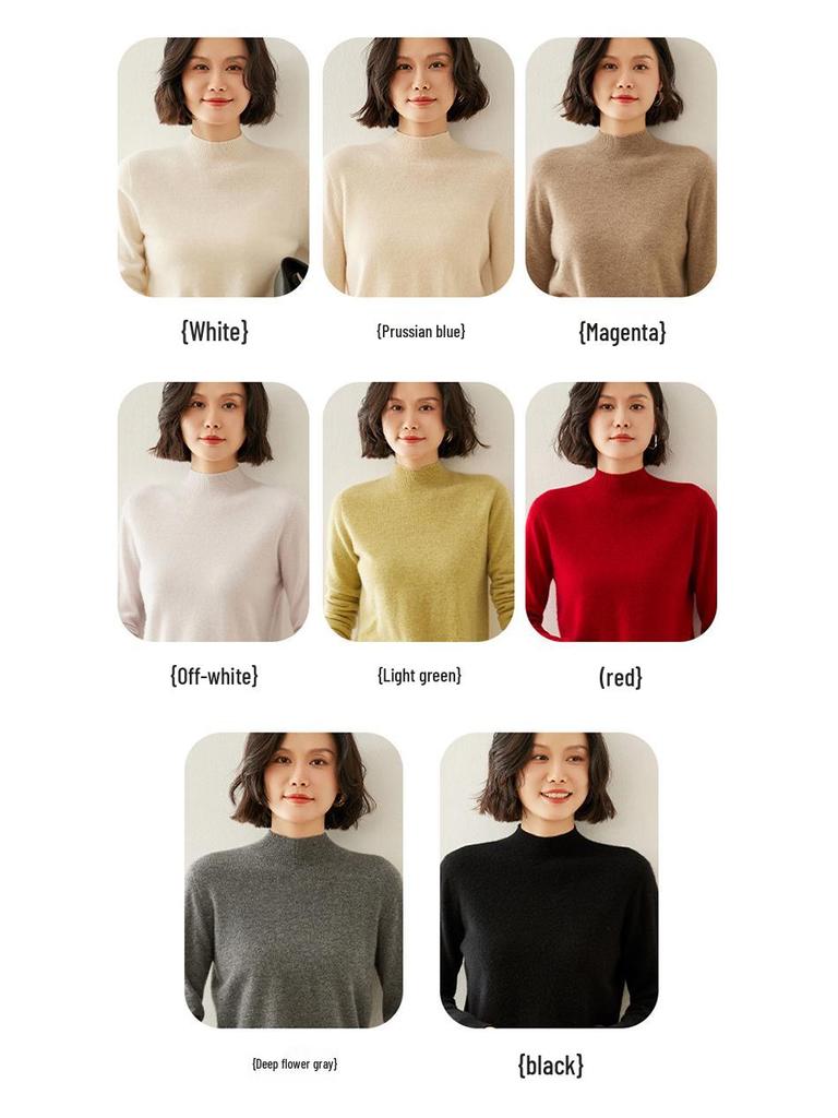 Women's Slim-Fit Half-High Neck Cashmere Sweater: Warm & Versatile Knitted Pullover