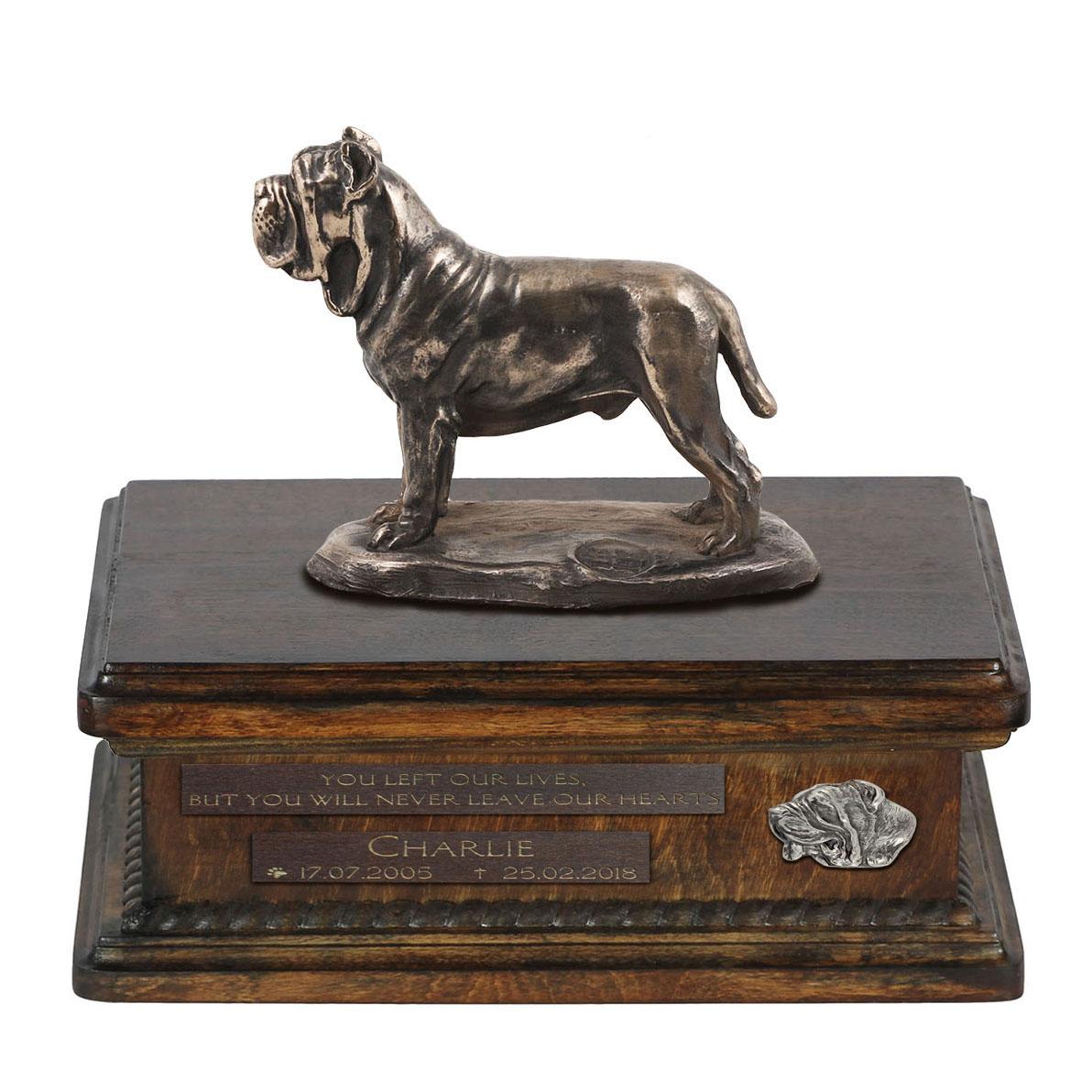 

Neapolitan Mastiff, Mastino Napoletano - urn for dog ashes, personalized urn with a statue, wooden urn with a dog by Art-Dog brand коричневий
