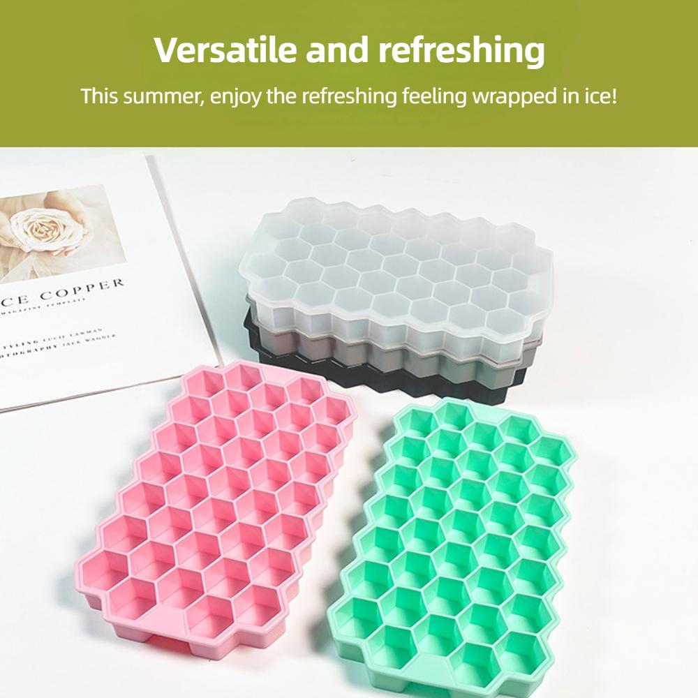 37 with Cover Honeycomb Mesh Ice Cube Trays Reusable Silicone Ice Block Mold Free Ice Maker with Removable Lids