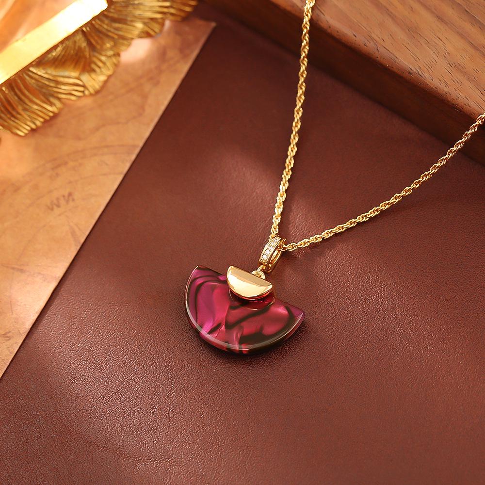 Iridescent Abalone Shell Fan Pendant Necklace with Clavicle Chain and Trendy Niche Earrings