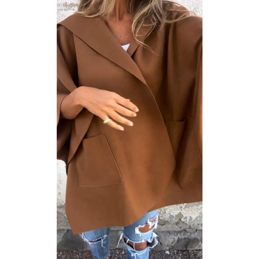 New Women's Fall Winter Lapel One-piece Poncho Coat