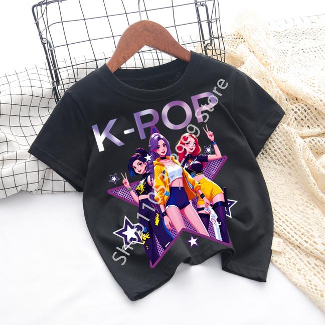 2026 Girls KPOP Idol Group Print Short Sleeve Boys and Girls TShirt Cute Cartoon Graphic Tee Kids Summer Casual Top