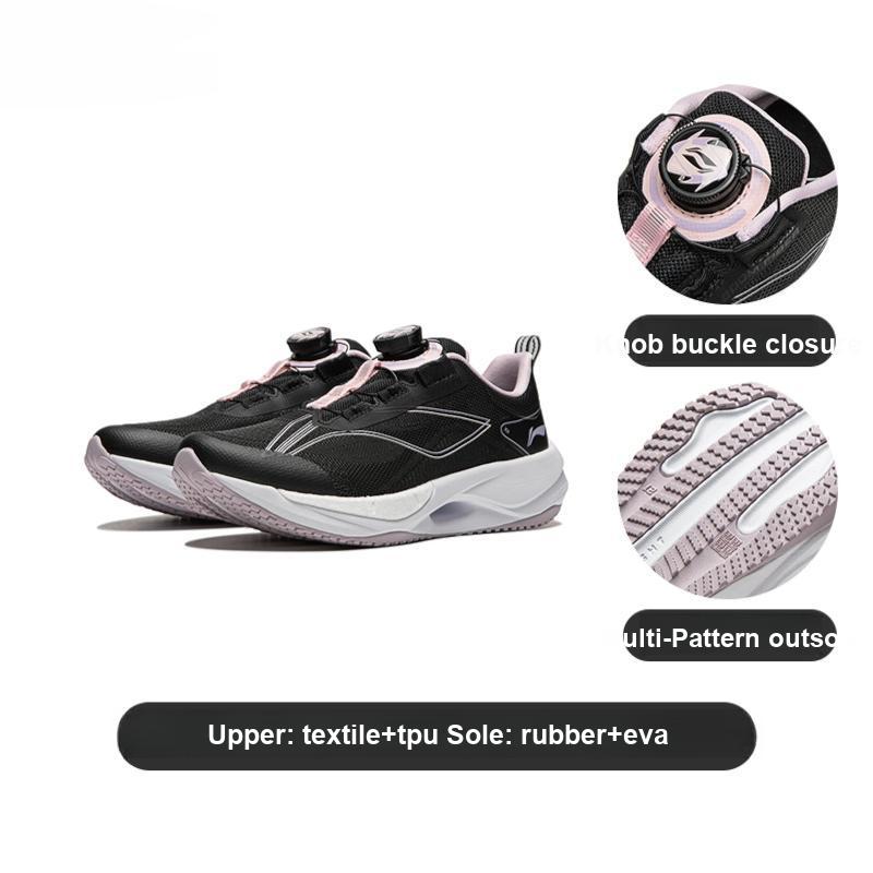 Li Ning Kids Ultra Light 21 Round Toe Reflective Non-Slip Shock Absorbing Low-Top Running Shoes Kids Sneaker Black Pink YKFU012-2