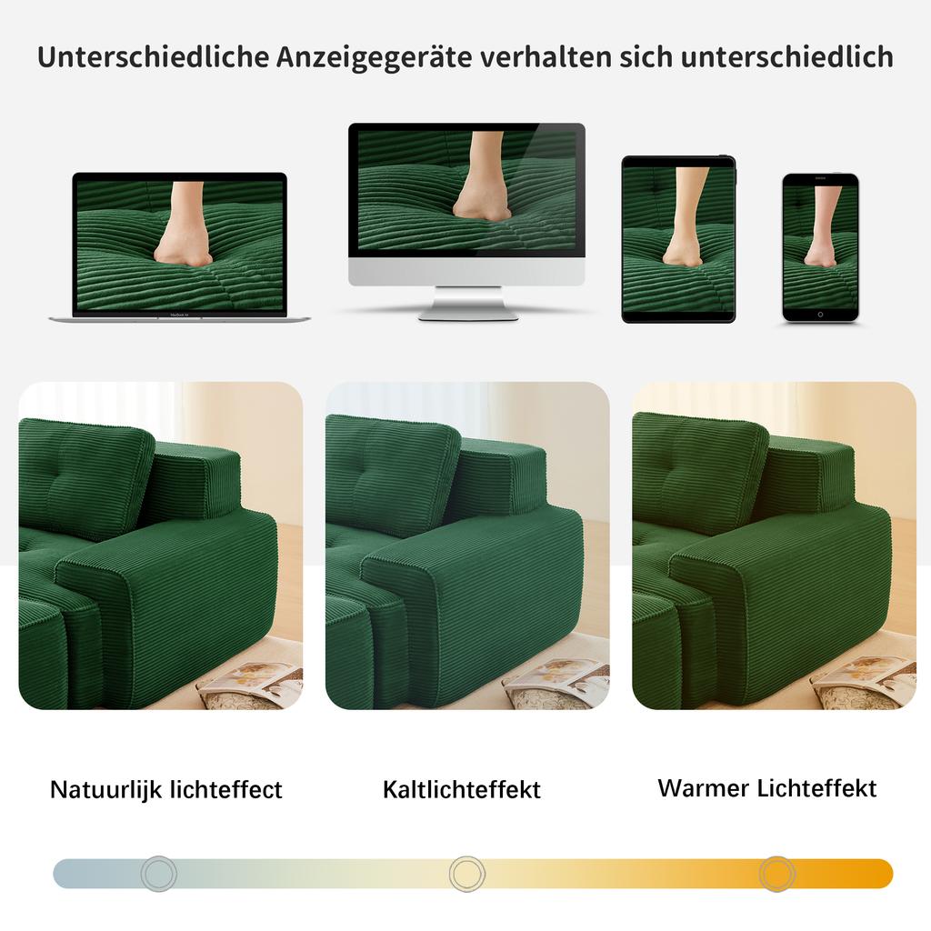 Sofá Modular sin Brazos, Sofá Moderno para Sala de Estar con Asiento Profundo, Cómodo Sofá Nube de Pana, Sofá de Dos Plazas Pequeño, Sofá Cama, Verde